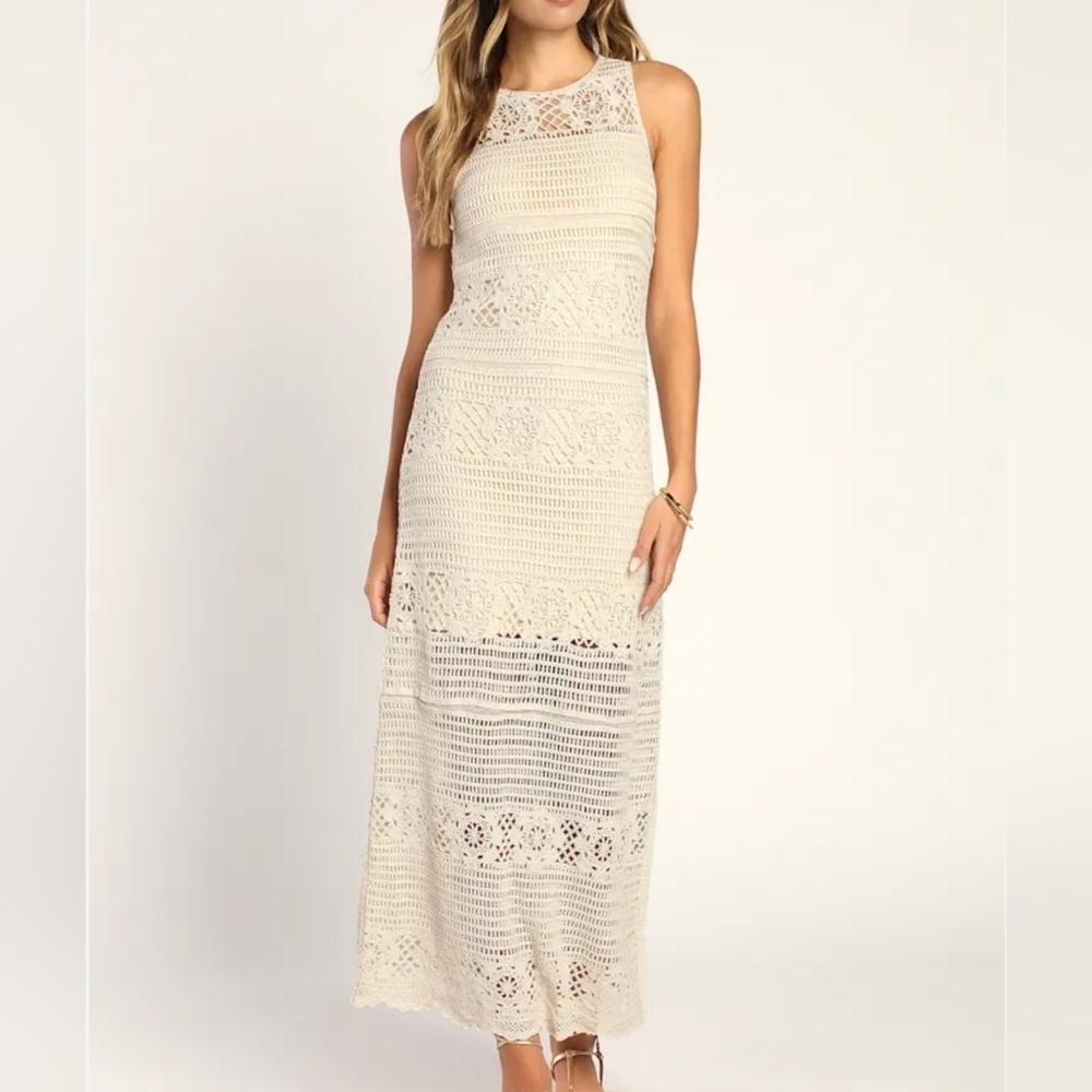 BB Dakota Cream Crochet Maxi Dress